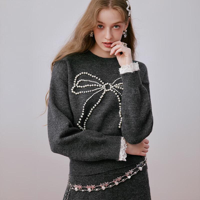 Xiangying Women's Grey Knitted Sweater & Skirt Set