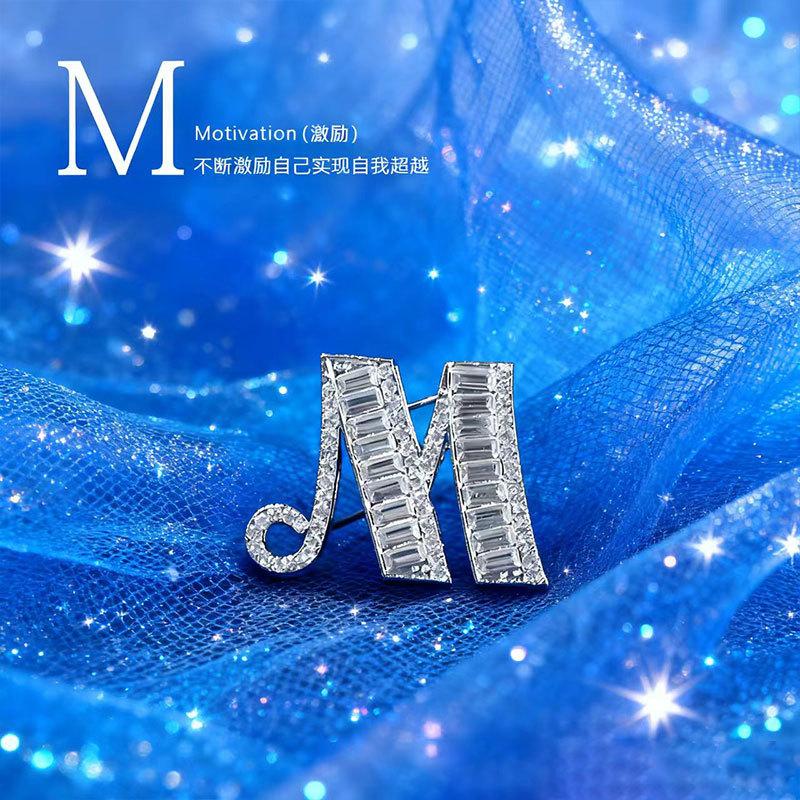 26 English Alphabet Brooches, Men'S And Women'S Suits, Collar Pins, Creative Brooches, Rhinestones, Crystal Anti-Light Pins