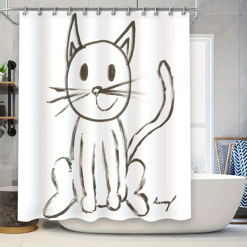

Adorable Cartoon Bee Shower Curtain Pink Background With Yellow Bees Featuring A Kawaii Cat Design Removable Waterproof Fabric D W60H190(CM)-1 Pcs