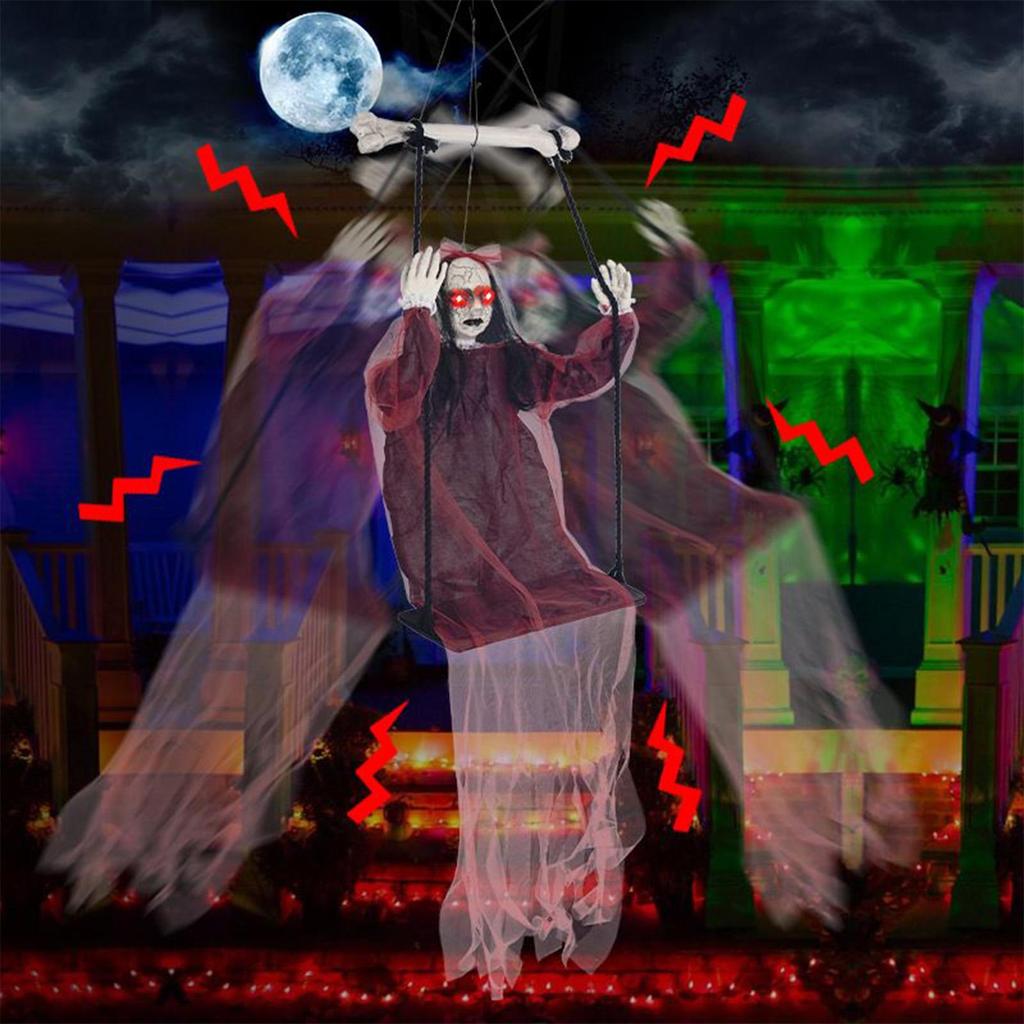 Halloween swing hanging ghost decoration Grim Scary Accessories with Light Sound Effects for Indoor Outdoor House Garden Porch
