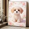 Gerahmtes Perlenmalerei-Set Niedlicher Welpe Blumig DIY 3D Perlen Leinwandkunst Kreatives Freizeit-Basteln Heimdekoration Wandbehang Dekoration Geschenkidee