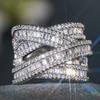 Huitan Luxury Women Cross Design Ring Full Sparkling Cubic Zirconia Fashion Party Finger Accessories for Lady Wedding Jewelry