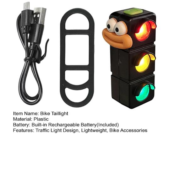 Traffic Light Bicycle Taillight 3 Colors USB Rechargeable MTB Road Mountain Bike Cartoon Sausage Mouth Night