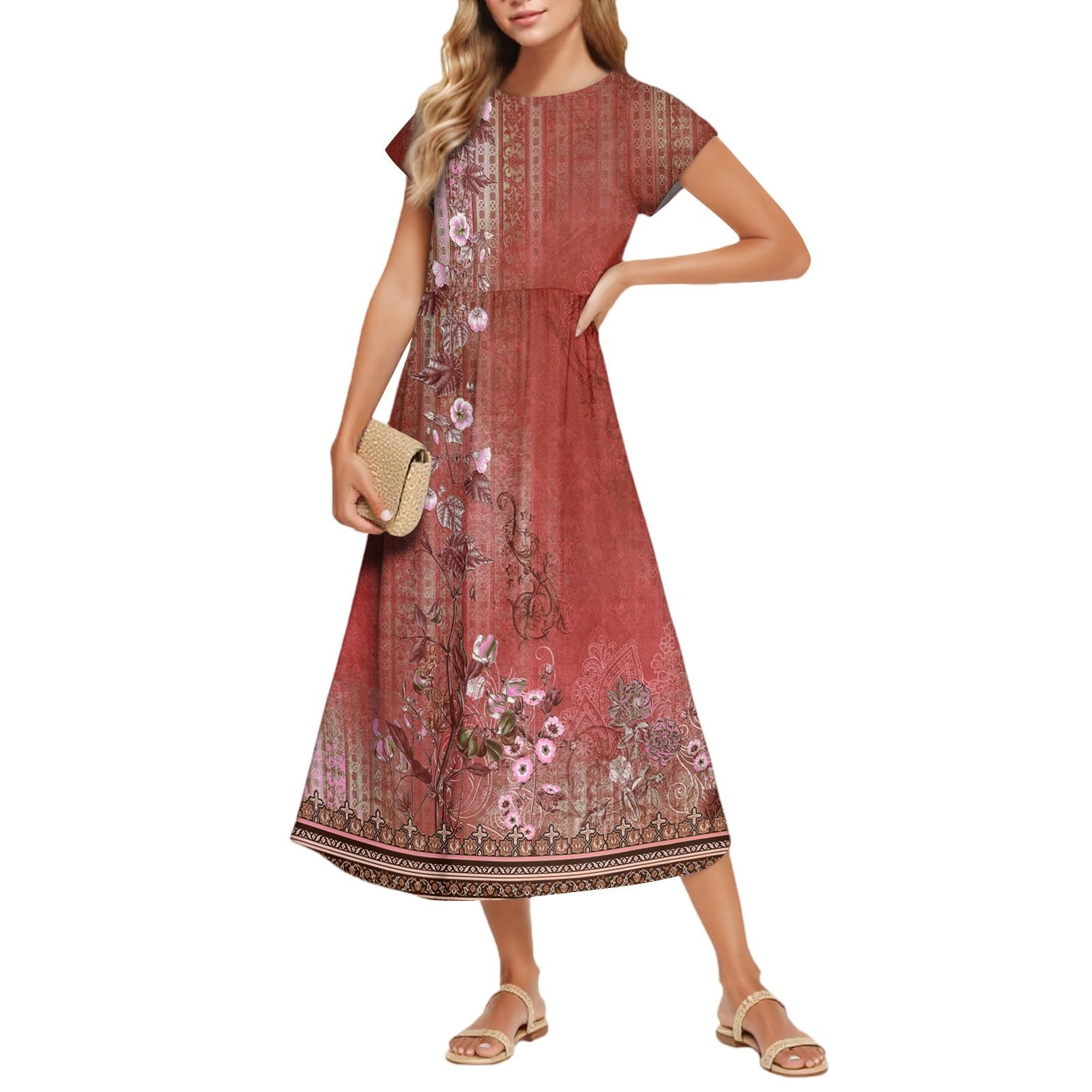 

Женские Модные Темпераментные Элегантные Платья с Цветочным Принтом и Завышенной Талией в Повседневном Стиле XL винный