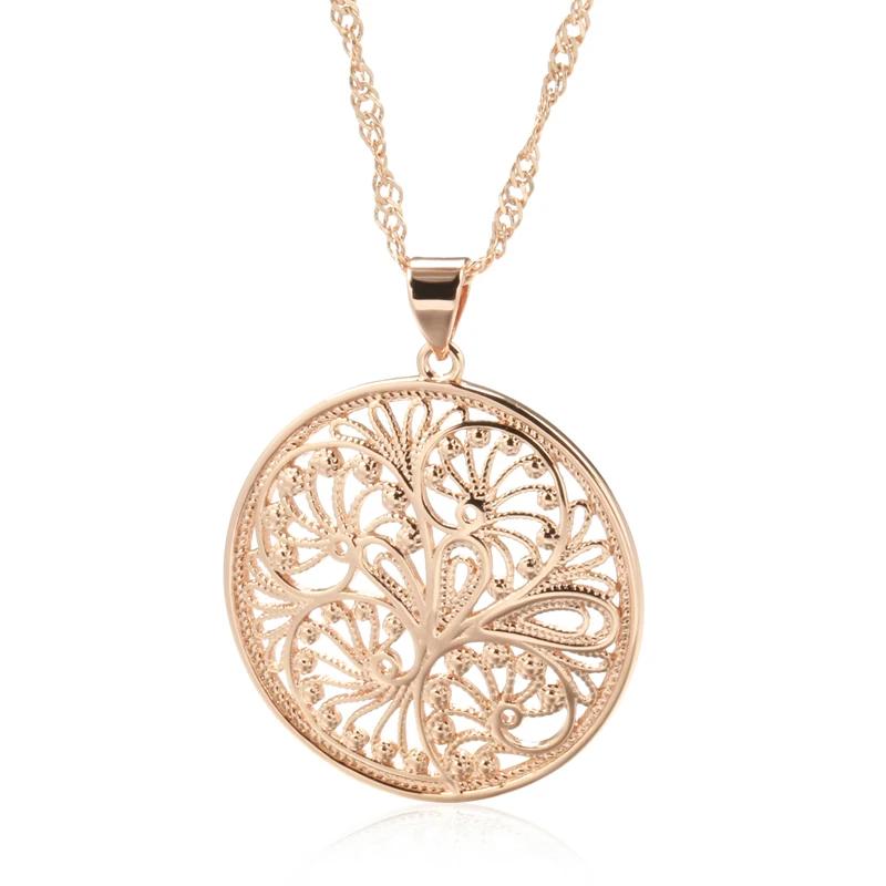 

Fashion Glossy Pendant Necklace For Women Unusual Metal Flower Rose Gold Color Big Pendant Fine Daily Jewelry
