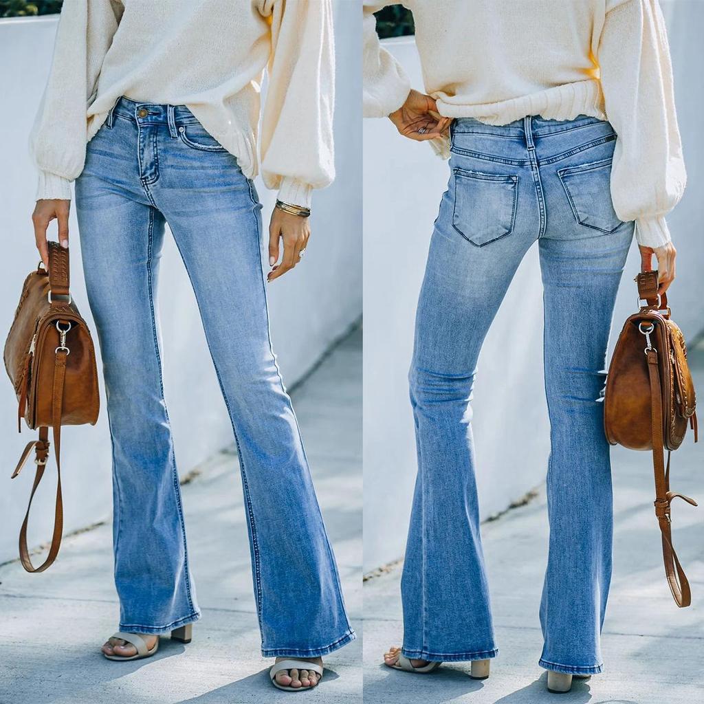 2023 European & American Women's Commuting Light Blue Washed Cotton Jeans