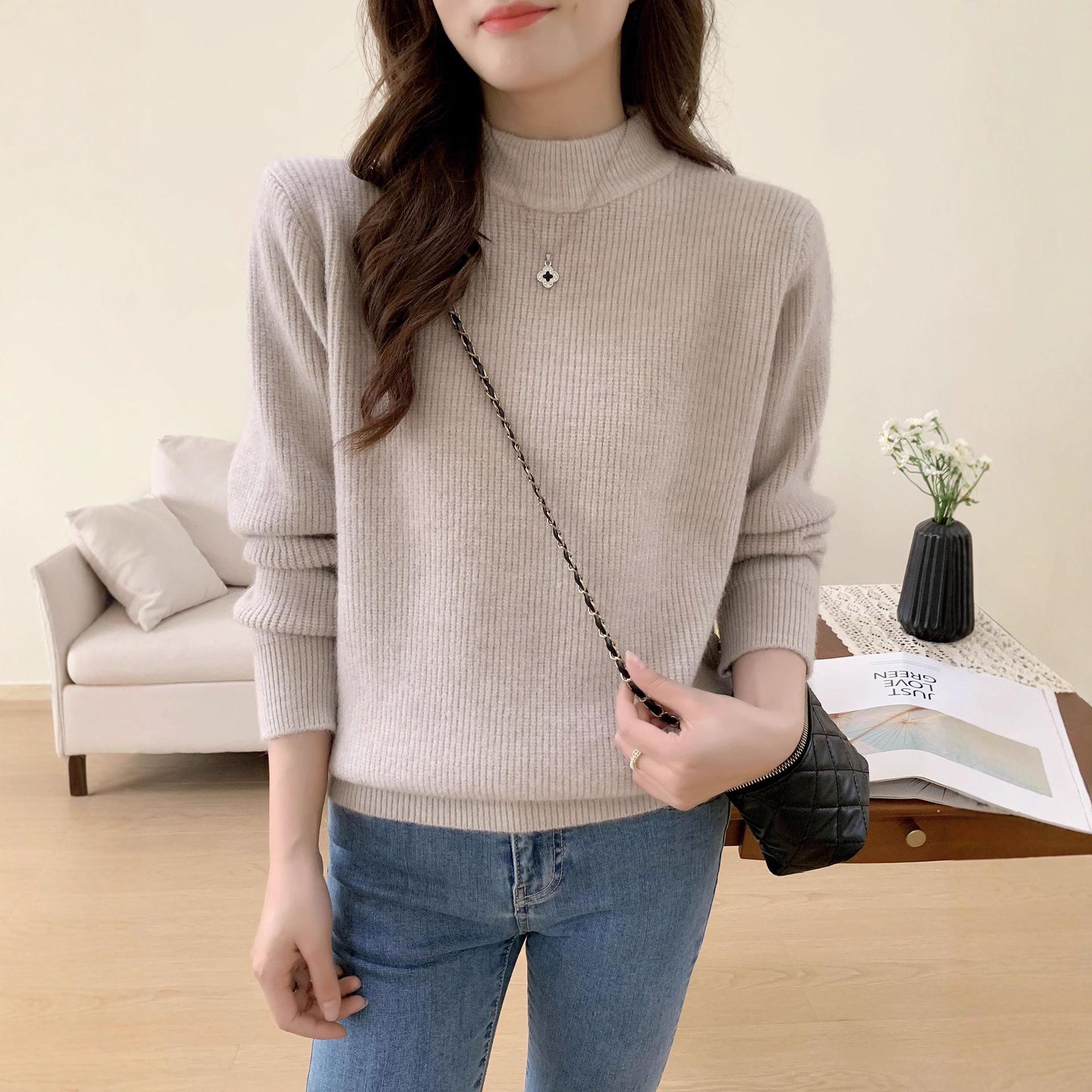 

Свитер с полувысоким воротом, толстый однотонный пуловер, повседневный вязаный свитер и свободный топ для носки осенью и зимой внутри one size хаки