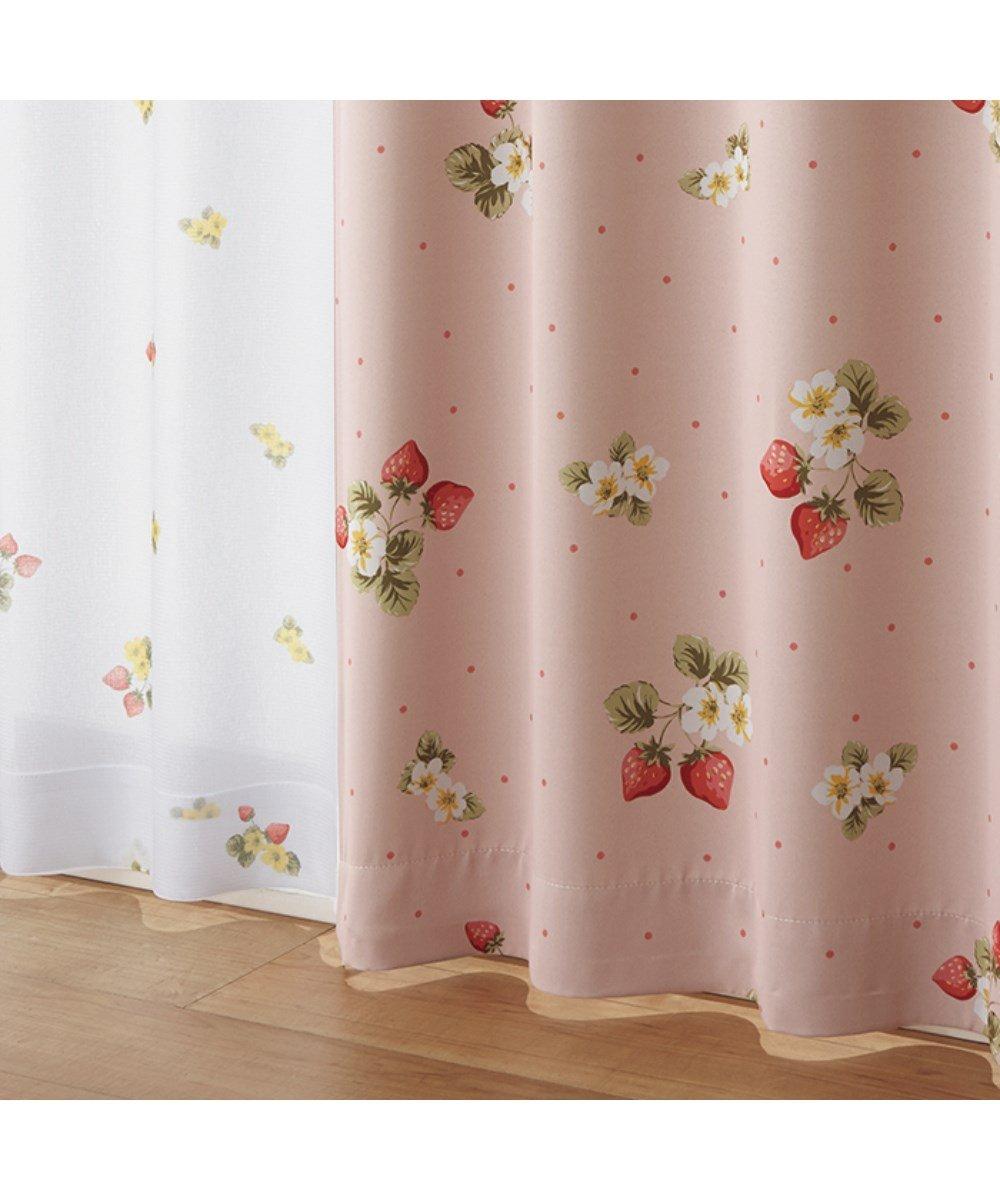 

Комплект блэкаут штор с клубничным узором и кружевом 150 x Длина 178 см x 4 штуки [Nissen] 4 штуки B=Розовый 24=Ширина