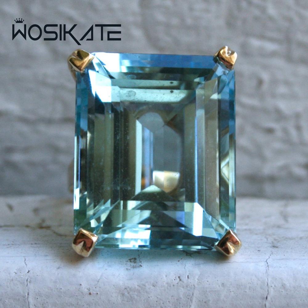 WOSIKATE Exaggerated Princess Square Navy Blue Topaz Ring For Women CopperWith 18K Gold Plated Fashion Jewelry Finger Ring