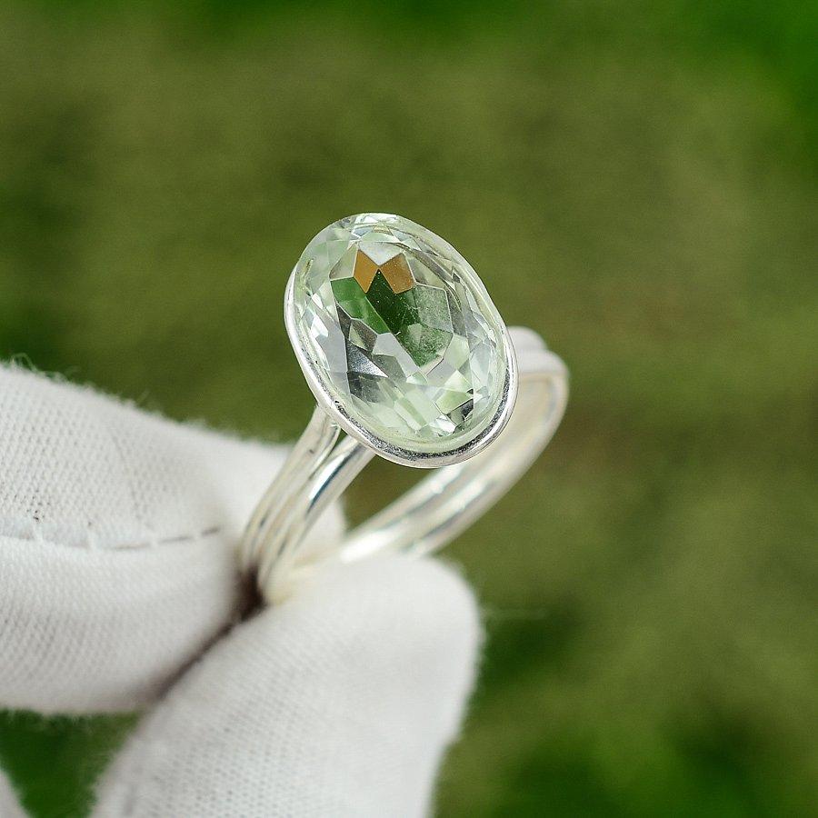Овальный Зеленый Аметист Драгоценный Камень 925 Пробы Стерлингового Серебра Модное Кольцо для Нанизывания Ювелирное Изделие 9