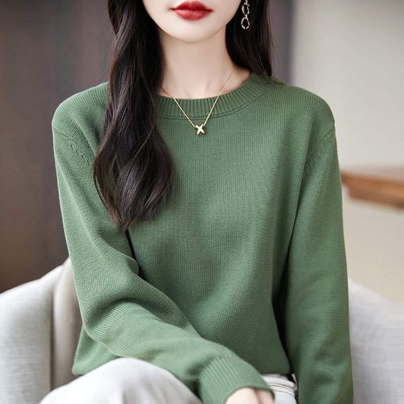 Round-neck Knitted Sweater for Women Spring and Autumn Long-sleeved Casual Pullover Loose Sweater Pullover Base Layer for Women