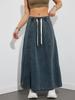 Jupe Longue Évasée en Denim Décontractée pour Femme, Taille Haute Élastique, Coupe Ample A-Line