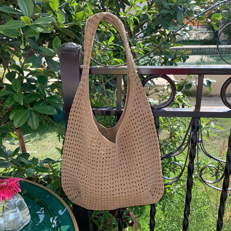 Neue Süße Häkel-Schultertasche Freizeit Strand Hohlstrick Handtasche Damen Einfarbige Gewebte Tragetasche Für Reisen