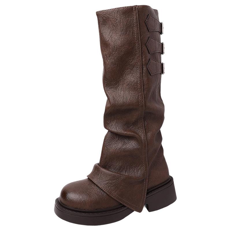 Evropské a americké spice girls silně podrážkové pouliční všestranné zvrásnělé dámské podzimní a zimní módní retro designový smysl cestovní styl móda bo