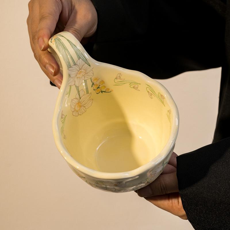 Keramiktasse Henkeltasse mit Löffel Frühstückstasse Müslischale Tasse für heiße Milch blühende Kaffeetasse Untertasse Schale