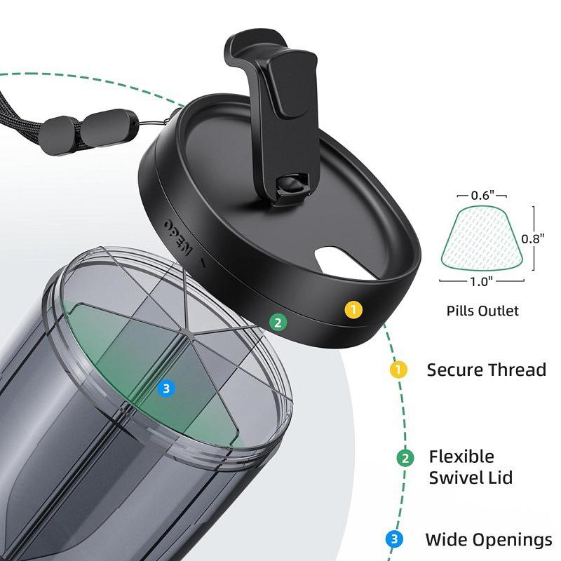 Large Pill Bottle Organizer, Supplement Organizer For Holding 6 Various Vitamins, Pill Box Case With Anti-Mixing & Wide Opening