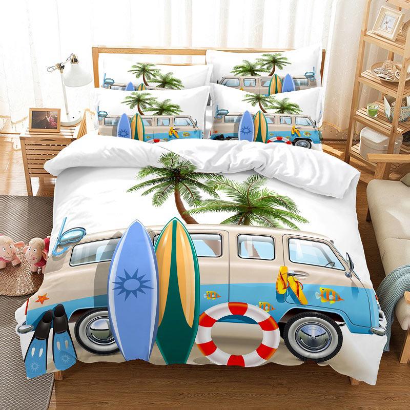 3D HD ložní souprava Queen Povlak na přikrývku Povlak na polštář Povlečení USA King Twin Full Double Single Bed Seaside Coconut Tree
