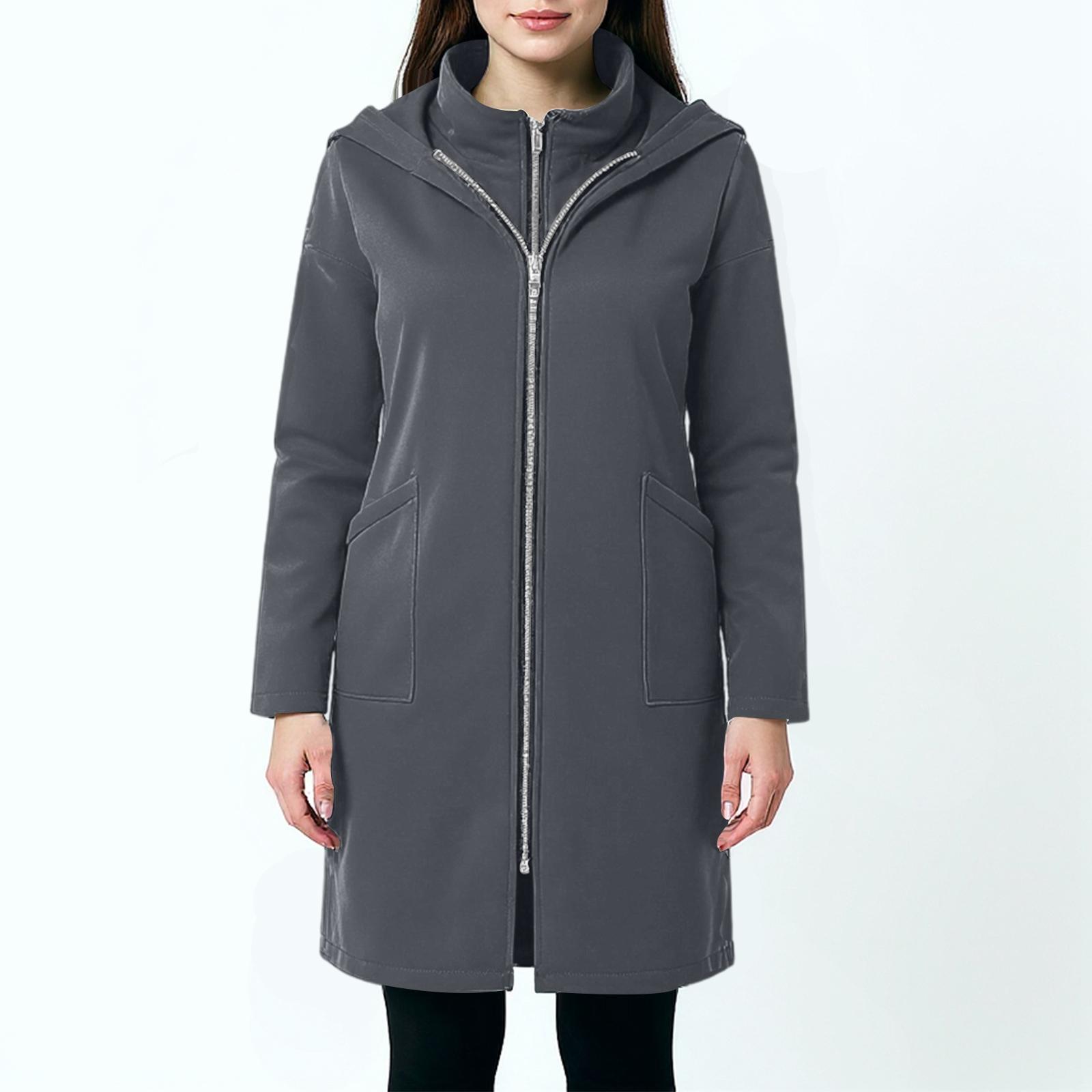 

Women s Fashion Casual Solid Color Hooded Pocket Long Sweatshirt With Zipper, Mid-Length Fake Two-Piece Loose Coat S