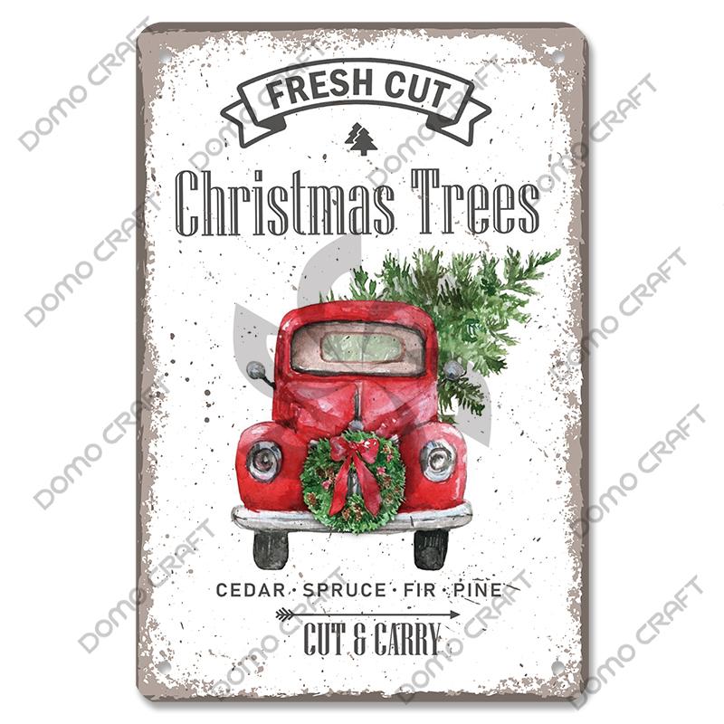 Merry Christmas Poster Vintage Metal Tin Signs Cakes Music Box Christmas Tree Metal Plaque Bakery Candy Shop Home Wall Decor