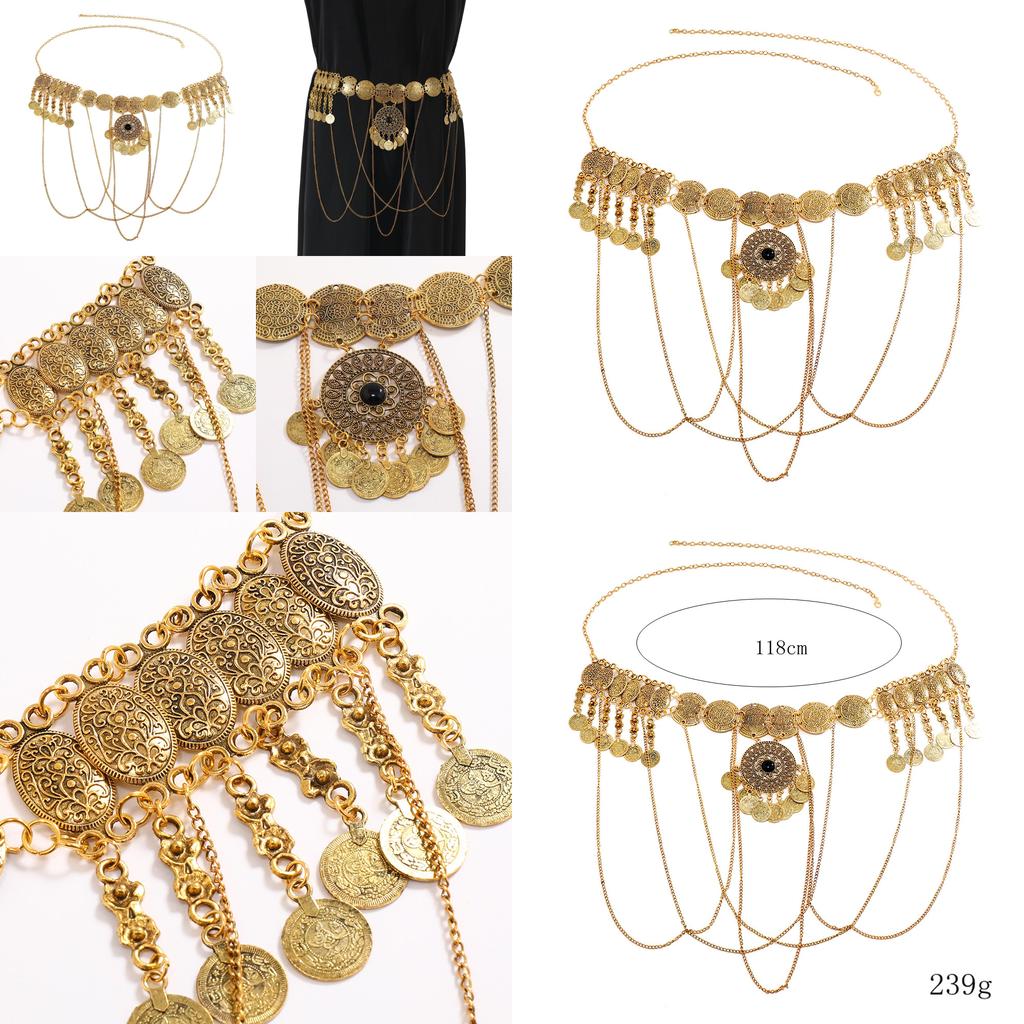 Metal Waist Belt For Women Featuring Tassel And Floral Engraving Suitable For Summer Dress Accessories