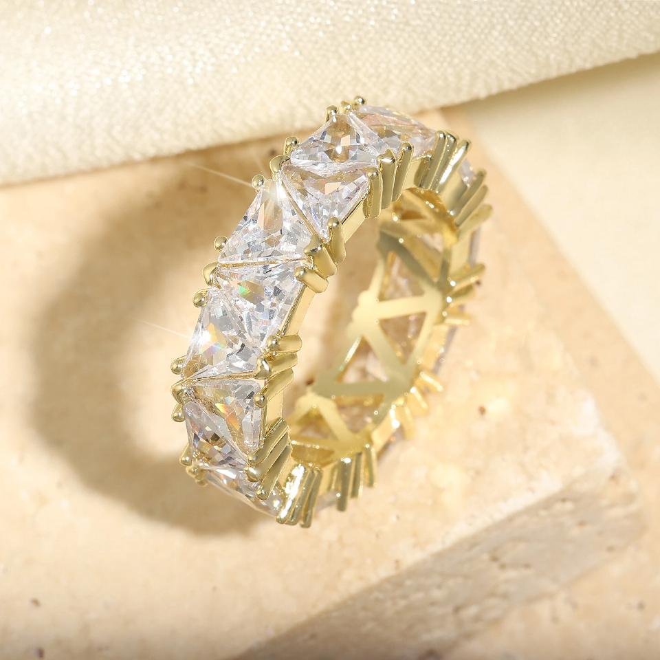 Classic Baguette Cubic Zirconia Engagement Rings for Women Luxury 18K Gold Color Plated Wedding Party Jewelry