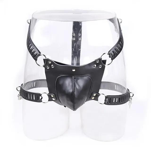 Male Chastity Belt Device BDSM PU Leather Sexy Pants Underwear Cock Lock Penis Bondage Adult Sex Toys for Men Women Erotic Games
