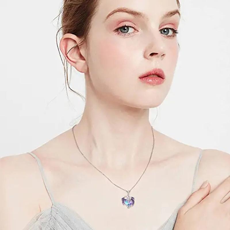 Heart Charm Clavicle Chain Fantasy Crystal Flying Dragon Necklace Jewelry