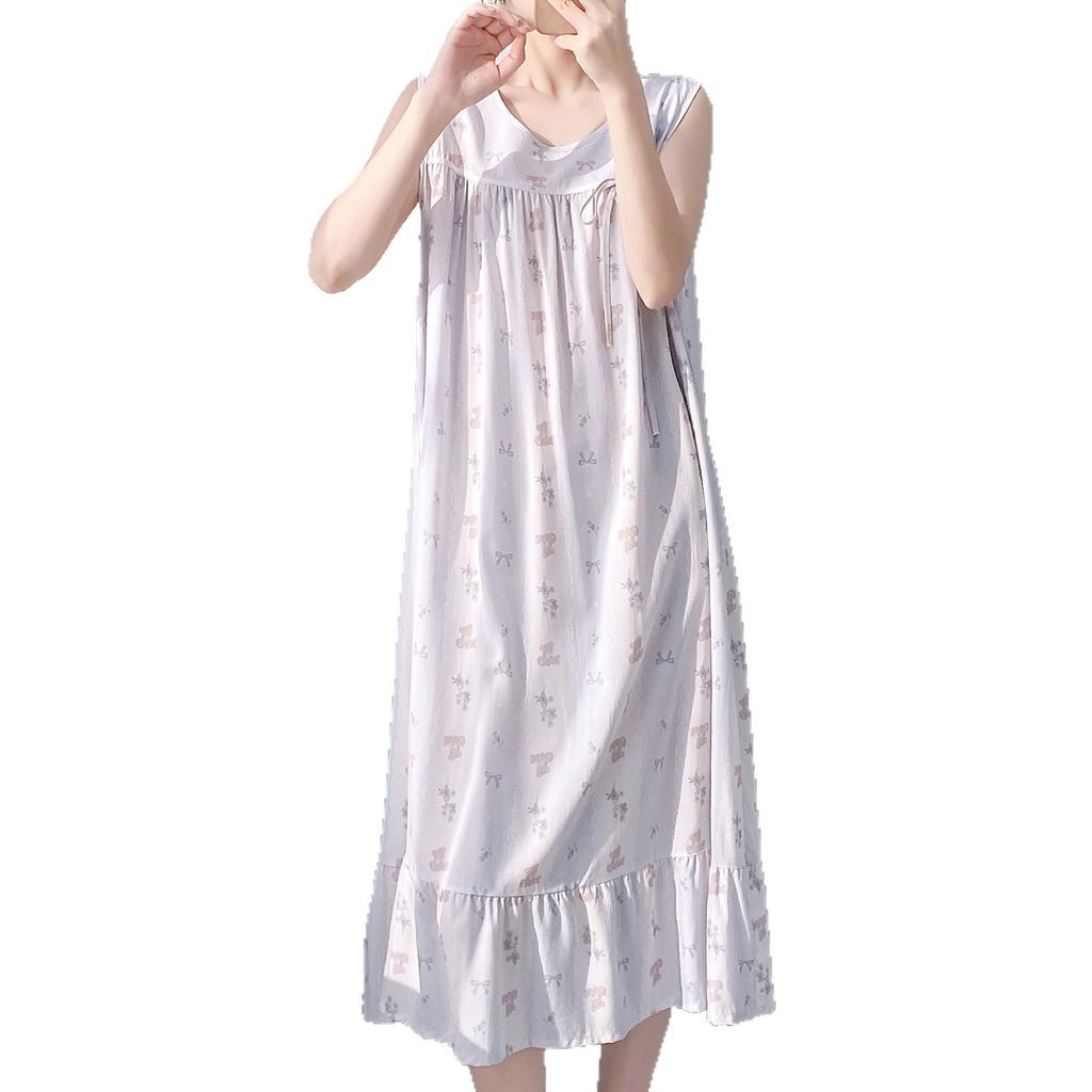 Korean version of small fresh cotton and silk nightgown women's summer lotus leaf edge can be worn outside cotton and silk loungewear sweet vest skirt
