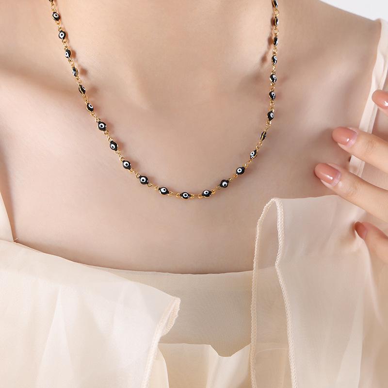 French Retro Colorful Enamel Titanium Steel Necklace & 18K Gold Bracelet - Versatile Personalized Niche Jewelry for Women