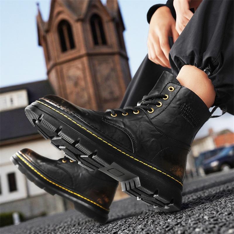Italian Genuine Leather Outdoor Ankle Boots Lightweight Casual Boots Men Boots Designer Work Boots Classic Handmade Boots Black