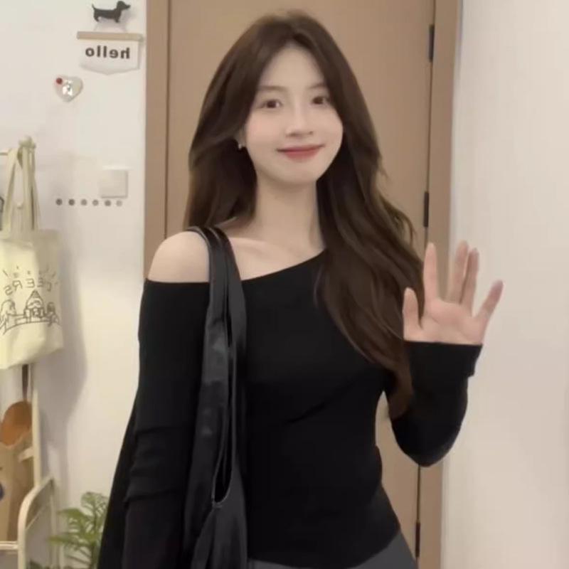 Neues schickes asymmetrisches schulterfreies Modal-Langarm-Top - Frühling & Herbst