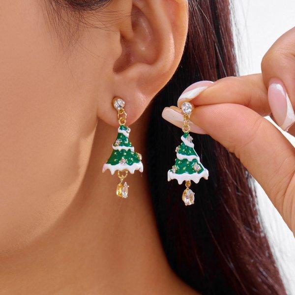 New Trendy Exquisite Christmas Light Bulb Drop Earrings for Women Simple Rhinestone Bowknot Earrings Xmas Party Jewelry Gifts