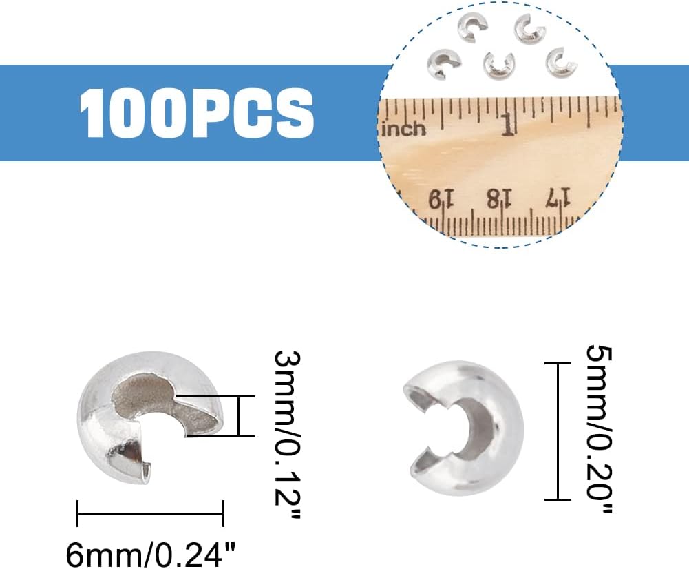 304 Stainless Steel Crimp Beads Covers, with Bead Container, Stainless Steel Color, 5mm In Diameter, About 100pcs/box