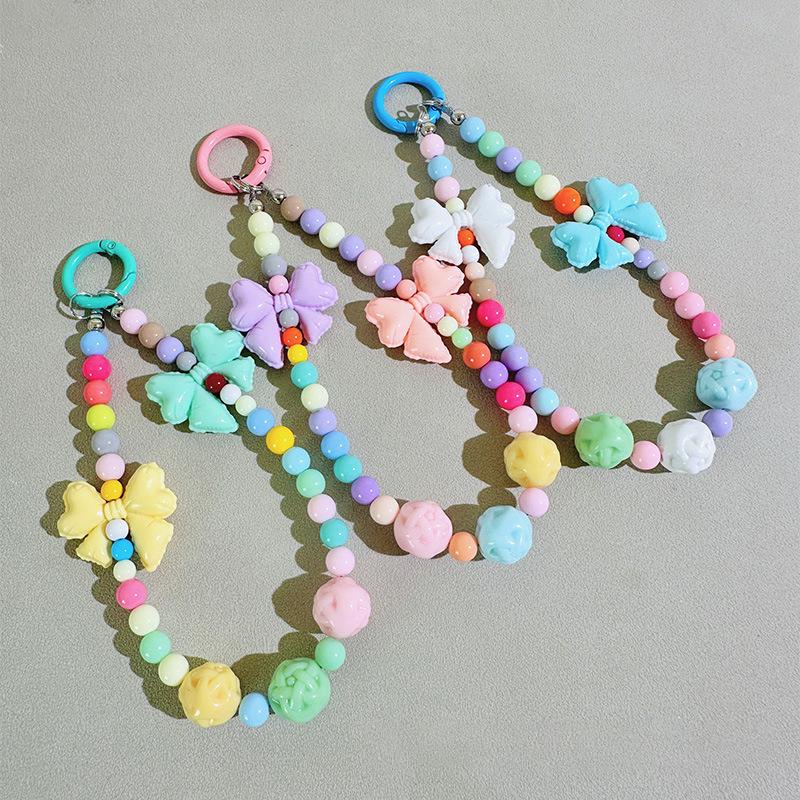 Cute Kawaii Mini Candy Color Bow Keychain Cartoon  Colorful Phone Anti Loss Lanyard Backpack Pendant Decoration Gifts