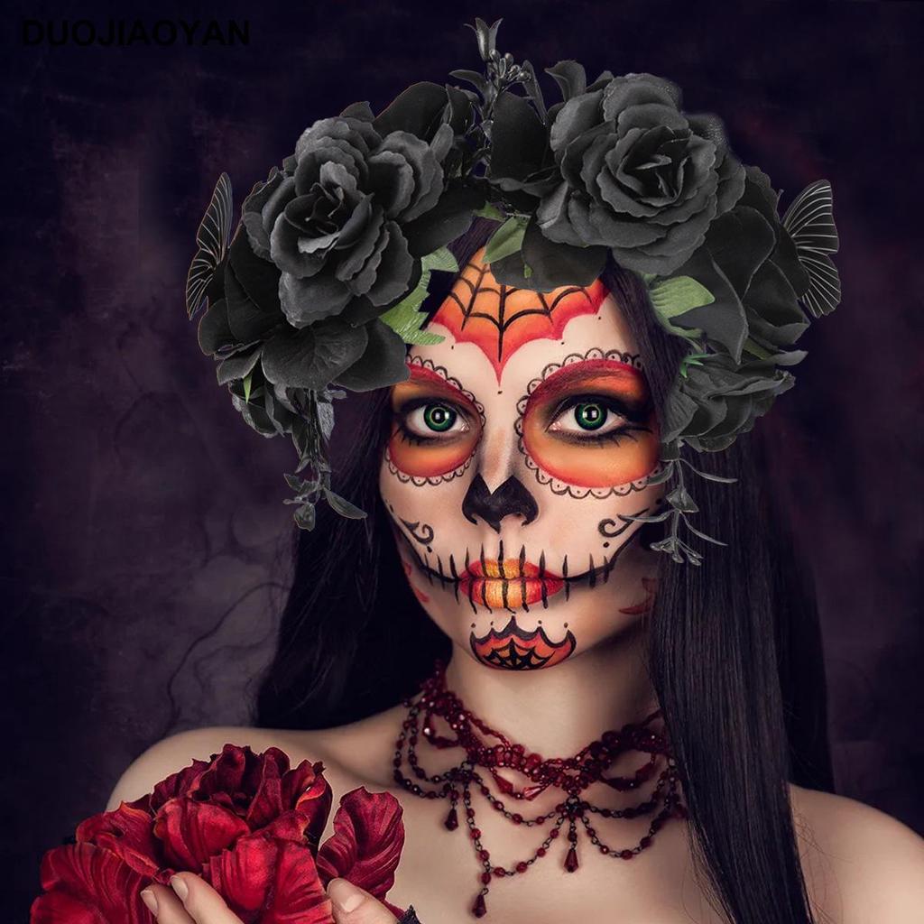 Halloween Flower Headband with Spider for Cosplay or Makeup Party