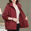 Women's Plus Size Solid Color Hooded Jacket – Drawstring Pocket Windproof Coat (Sizes 3XL-7XL) for Middle-Aged Women