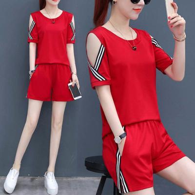 Zomer Casual Sportpak voor Dames Schoolstudent Ontwerp Korte Mouwen T-shirt + Korte Broek Tweedelig Pak