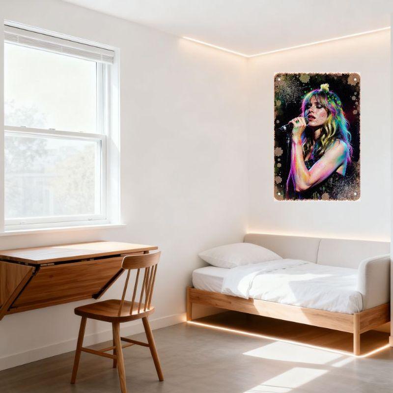 Vibrant Psychedelic Woman Singing Metal Tin Sign Colorful Hair Concert Wall Decor for Bar Cafe Home Man Cave Art Plaque