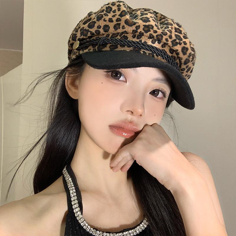 Pattern Leopard Beret Hat Unisex Versatility Breathable Oversized Design Unisex