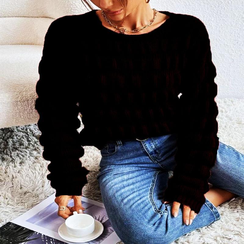 Damen Strickpullover mit strukturierter Karomusterung Lockere Passform Herbst Winter Lange Ärmel Eleganter Pendler-Stil Luxuriös Lässig Vielseitiges Oberteil