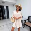 Spring and Autumn Women's Long Sleeve V-Neck Waisted Big Swing Dress