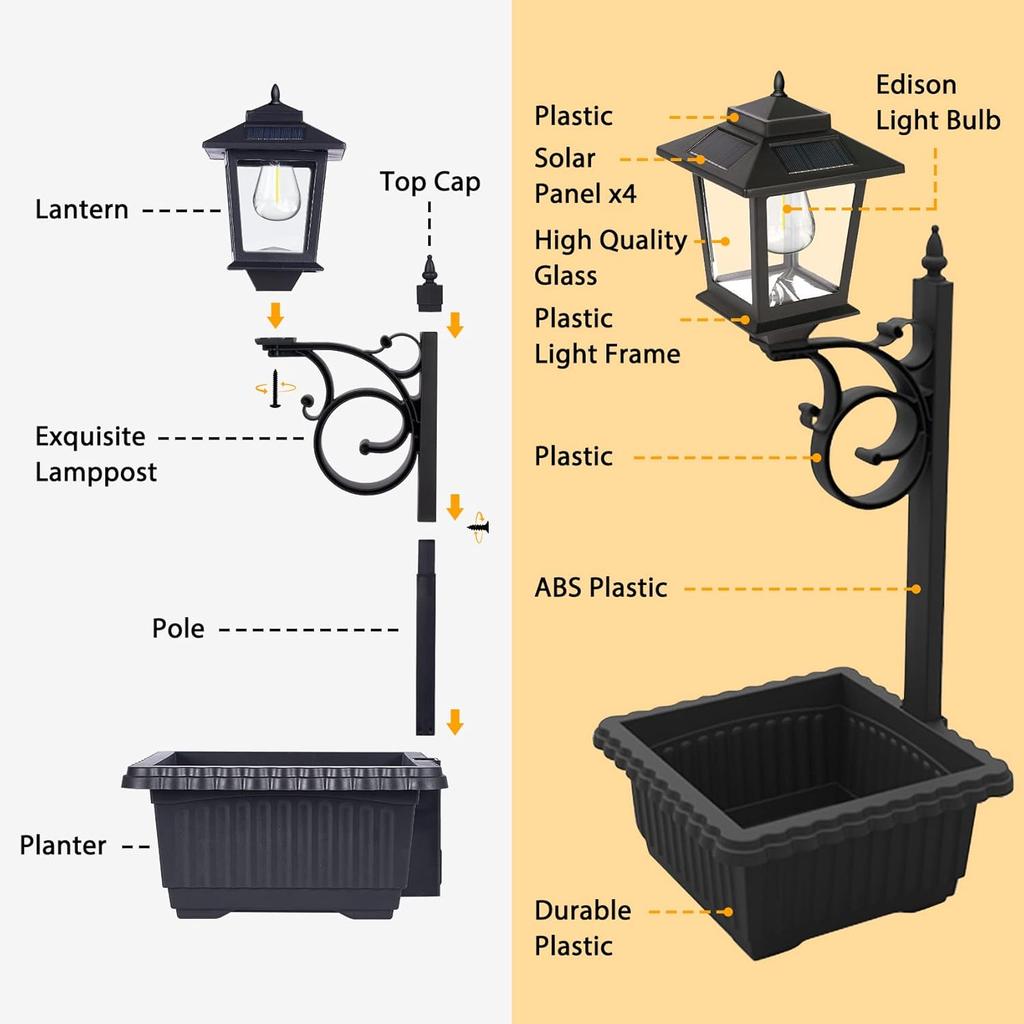 2-in-1 Outdoor-Blumentöpfe für echte oder künstliche Blumen, Solarlampen-Pfostenleuchten - Wandmontage oder freistehend, Wasserdichte Dekorationslampe