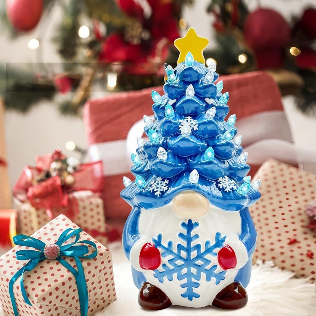 Blue Lighted Dwarf Decorations Christmas Tree Colorful Light Home Festivity Lighted Christmas Gnome Tree Resin Mini Glow