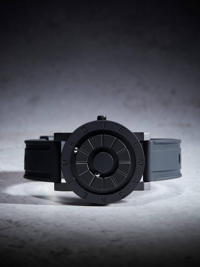 Pánske magnetické hodinky EUTOUR, Štýlové, Jednoduché, Neformálne quartzové hodinky s dizajnom magnetickej gule, Vodotesné, 40mm ciferník, Gumový remienok, Čierne