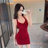 Sexy V-Neck Tie-Strap Backless Bodycon Mini Dress Pure Color Cotton Womens Party Outfit