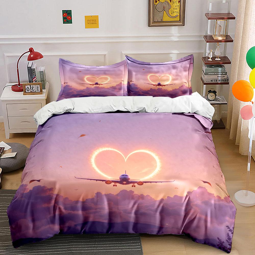 "Romantic Sunset Plane Decoration Set" Bedding Set with 1 Duvet Cover 2 Pillowcases Single Double King Queen, Gift