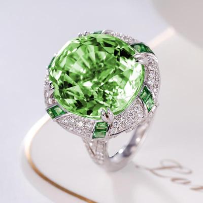 Heavy Industry Design Imitation Natural Peridot Pendant, Luxury Domineering Color Treasure Open Ring Jewelry Set
