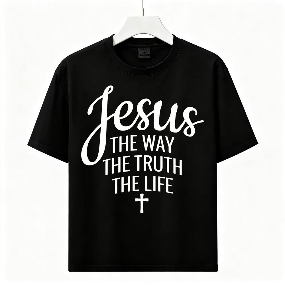 Christian Faith T‑Shirt,Jesus The Way Truth Life Cross Vintage Washed Cotton Tee