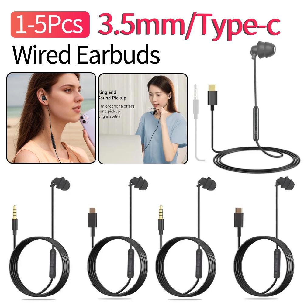1/3/5Pcs 3.5mm/Type-c Wired Earbuds In Ear Headphone Soft Silicone Single Side Earplugs with Mic for Android Phone MP3 Players