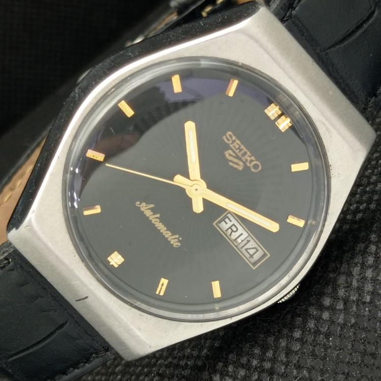

USED VINTAGE SEIKO 5 AUTO 6309A JAPAN MENS DAY/DATE BLACK WATCH 608h-a316660-2 SKU608h-a316660